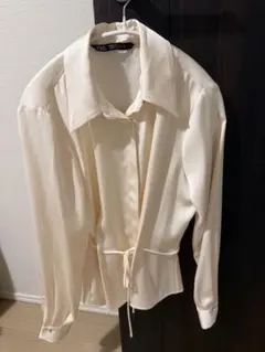ZARA 長袖シャツ パールボタン ホワイト Sのサムネイル