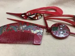 蒔絵 かんざし5点と赤いバチ型かんざしの6点まとめて