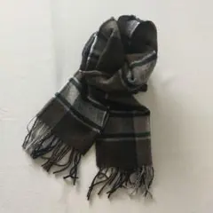 美品 MUJI マフラー チェック柄 ウール100% グリーン ブラウン