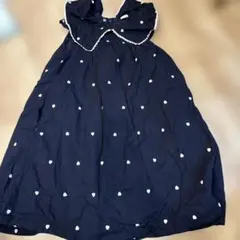 美品　プティマインネイビー ハート柄 ワンピース 130