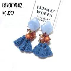 ★A202 タッセル ピアス 水色 オレンジ 大ぶり【イヤリングへ変更可能】