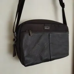 COMO ショルダーバッグ ブラウン レザー ナイロン コンビ