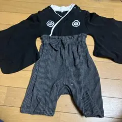ベビー着物風ロンパース 黒とストライプ 90