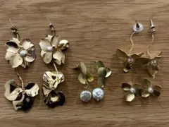 花モチーフ ゴールド　ウエディング　ピアス 3ペアセット