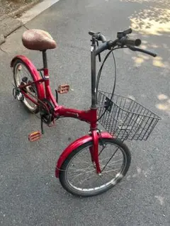 折りたたみ自転車 レッド V字型ハンドル 昭和レトロ