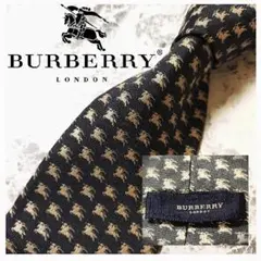 バーバリーロンドン ホースロゴ総柄 グレーセピア カーキ メンズ ネクタイ 中古