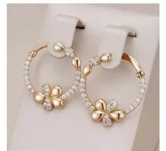 は*に様 18Kゴールドメッキ 花モチーフピアス　ローズゴールドフラワー