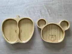 竹製クマとリンゴ型プレート2枚セット