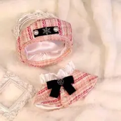 ぬい服 ブラック ツイード ベレー帽 カメリア いつぬい 10cm ピンク色