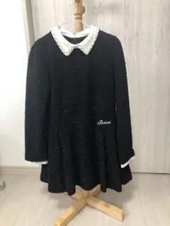 女児　黒　フォーマル　ワンピース　130 ブラック　パール付き襟