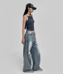 【BLACKUP】フランキーローカットアウトワイドデニム