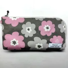 ハンドメイド　長財布（北欧風フラワー　ピンク＆グレー）