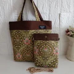 ハンドメイド　トートバッグ　スマホショルダー　セット　ウィリアムモリスのサムネイル