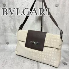 【美品】BVLGARI ロゴマニア ワン ショルダーバッグ フラップ ベージュ