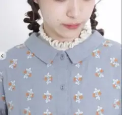 人気★マカベアリス× SamansaMos2 胸刺繍ワンピース ブルー系