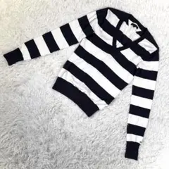 トミーヒルフィガー【S】長袖ニット Vネック ボーダー 白×黒