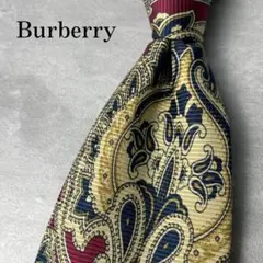 美品 Burberry バーバリー ペイズリー柄 ホースロゴ ネクタイ ボルドー