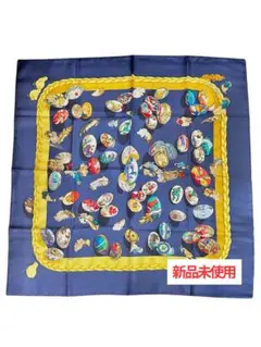 【新品】ネイビー シルク スカーフ【未使用】