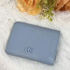 美品✧*。GUCCI 2つ折り財布 GGマーモント ダブルジー ライトブルー