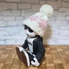 ロボホン*ニット帽✕編み込み*ホワイト(雪✕PK)✕ポンポン*ハンドメイド♪