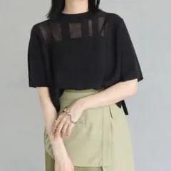 未使用品☆&g’aime /アンジェム☆ライン柄 シアーニット ショート丈 半袖のサムネイル