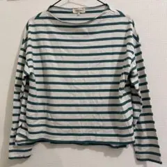 ゆったり ボーダートップス カットソー グリーン