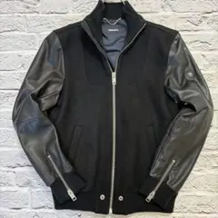 美品✨ディーゼル 袖レザー切替 ウール＋ニット レザージャケット 山羊革 黒