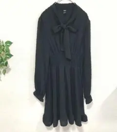 SHEIN 膝丈 長袖ワンピース リボン ブラック S