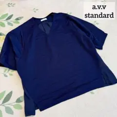 美品 a.v.v ラメ オーバーサイズ カットソー ネイビー 大きいサイズ Mのサムネイル