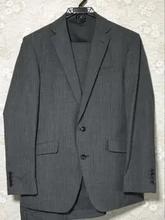 美品 スーツセレクト　グレー ストライプ ビジネススーツセット パンツ2枚