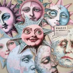 【処分】コラージュシート　太陽と月　12シート　ジャーナル素材　紙もの