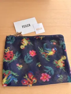 美品◾️FEILER／ハイジ　メッシュポーチ　ネイビー紺色サイズM 15×20cm