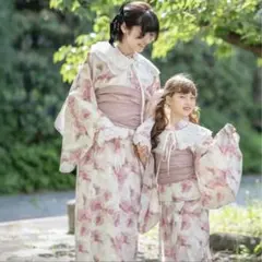 クティールとレトロ 2wayフリル浴衣セット＋帯揚げ＋帯締め 椿 リボン