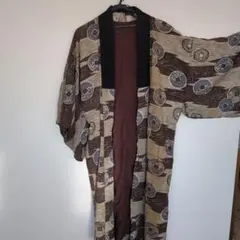 レトロ大正ロマン古銭モチーフ男性用長襦袢古着 裏布に注目リメイク、ハンドメイド