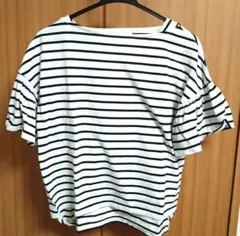 フリル付きストライプ半袖Tシャツ　EARTHMusic