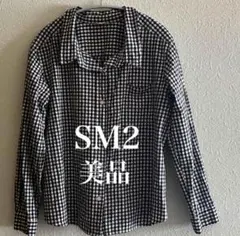【美品】SM2 サマンサモスモス 麻混ギンガムチェック長袖シャツ ワイヤー入り襟のサムネイル