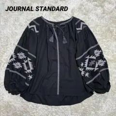 ジャーナルスタンダード 刺繍ブラウス 綿麻 ギャザースリーブ 黒
