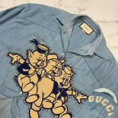 美品GUCCI グッチ テディベア刺繍 コットンシャツ ブラウス ホワイト40 