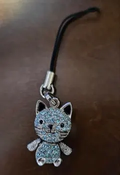 猫型、 青色ストーン シルバーストラップ