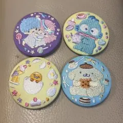 刺繍 缶バッジ サンリオ キキララ ハンギョドン ポムポムプリン ぐでたま