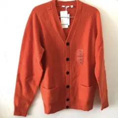 新品◯UNIQLO ラムVネックカーディガン　オレンジ◯メンズMサイズ