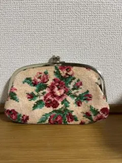 FEILER フェイラー がま口ポーチ 花柄 ベージュ系 ※外内側シミあり