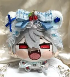 【ぬい服】ふわねこ耳♡ブルーツイードヘッドドレス さくらんぼチャーム付き