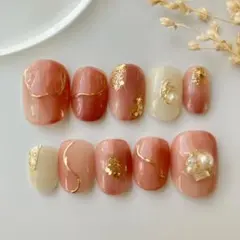 【現品】ピンク ゴールド　ニュアンス ミラー パール 大人可愛い ネイルチップ