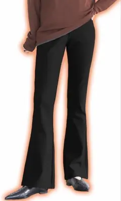 神戸レタス裏起毛フレアパンツプチMブラック黒ストレッチ低身長153cm美脚暖か