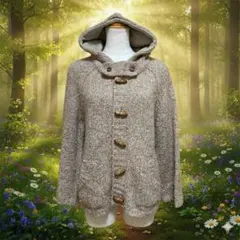 森ガール フェアリーグランジ フード付きナチュラルニットカーディガン