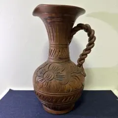 希少】 イタリア製 ヴィンテージ 木彫り風 ピッチャー 花瓶 陶器