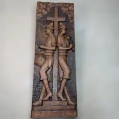 レリーフ スペイン 壁飾り １００×３５×6㎝ 太鼓と笛を吹く2人