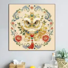 11CTクロスステッチキット開運金色ライオンの刺繍作成キット60×60cm古絹布