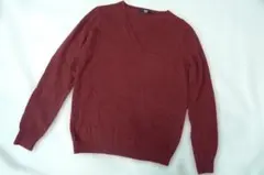 ユニクロ カシミヤ100％ Vネック セーター 赤茶色 M
